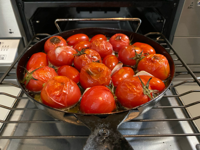 ガスコンロのグリルで簡単レシピのトマトアヒージョ_b0221506_15363516.jpg